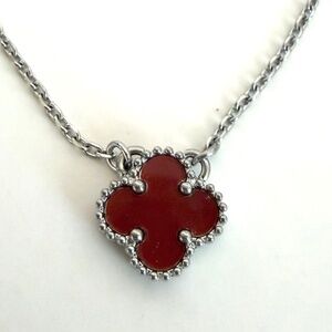 Burgundy Clover Pendant Necklace Stainless steel Four Leaf Flower Jewelry